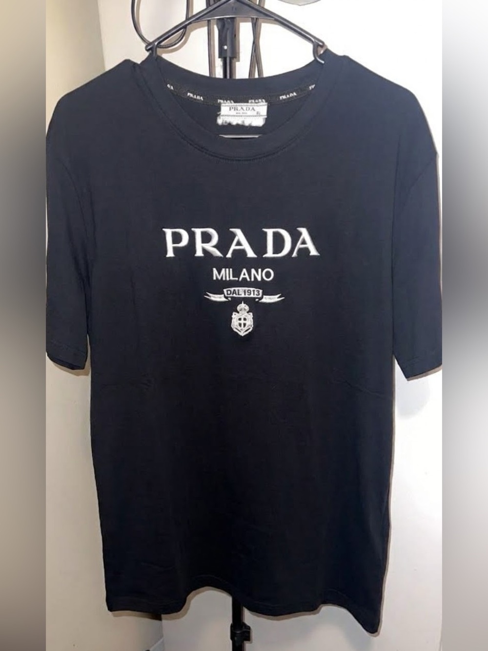 Prada Milano Black Logo Tee - Men's Crewneck Shirt